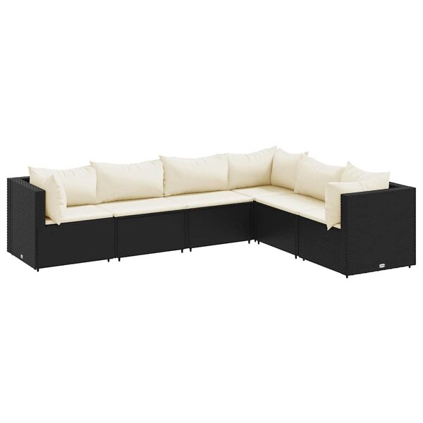 vidaXL Salon de jardin 6 Pièces avec coussins Noir Résine tressée