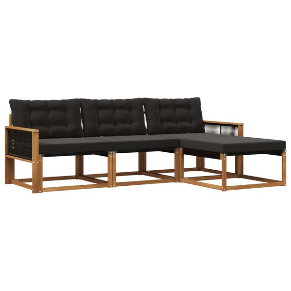 vidaXL Ensemble de canapés d'extérieur 4 pc Naturel et noir