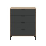 Commode 4 tiroirs décor chêne noueux et gris anthracite - L77 5 cm - Bois clair