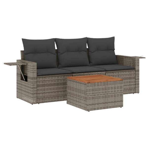 vidaXL Salon de jardin 4 Pièces avec coussins gris résine tressée