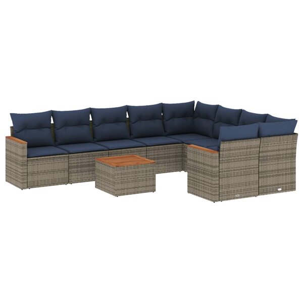 vidaXL Salon de jardin 10 Pièces avec coussins gris résine tressée
