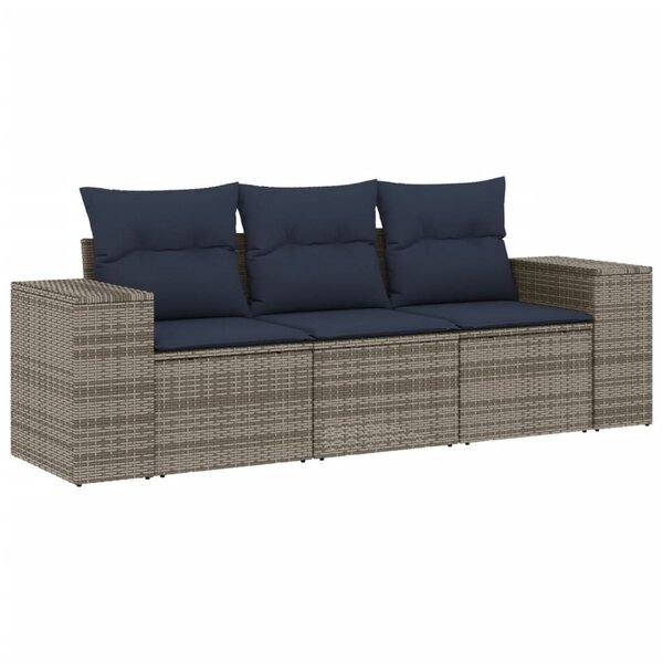 vidaXL Salon de jardin avec coussins 3 Pièces gris résine tressée