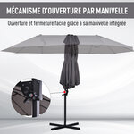 Parasol déporté grande taille XXL inclinable dim. 4 4L x 2 7l x 2 5H m piètement en acier inclus polyester gris