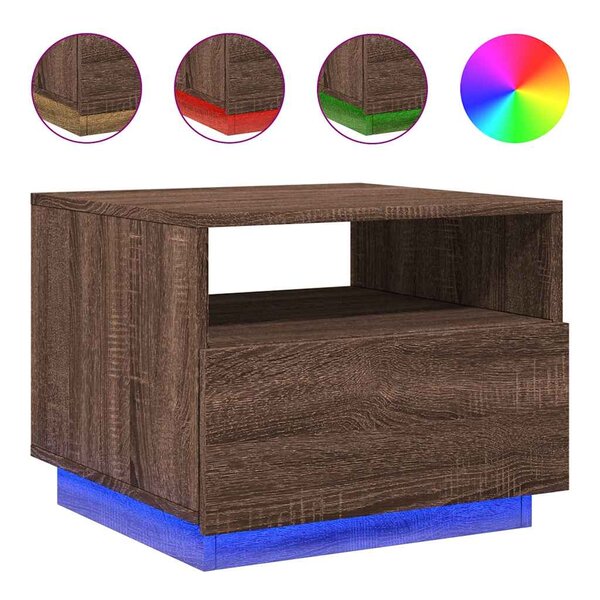 vidaXL Table basse avec lumières LED chêne marron 50x49x40 cm
