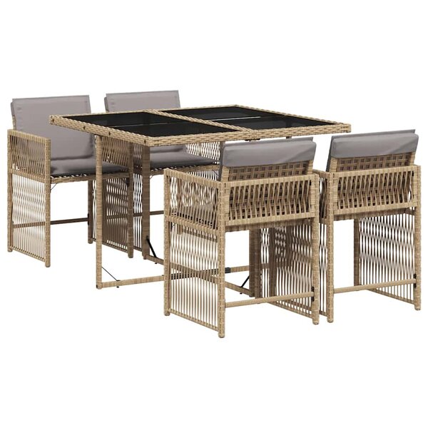vidaXL Ensemble à manger de jardin coussins 5 Pièces mélange beige rotin