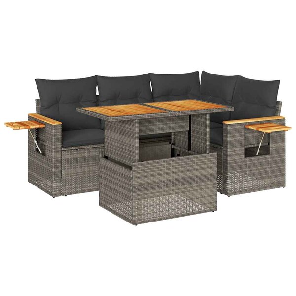 vidaXL Salon de jardin 5 Pièces avec coussins gris résine tressée acacia