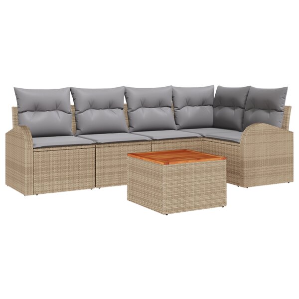 Ensemble de canapé de jardin vidaXL 6 pièces avec coussins Beige Poly Rattan Acacia