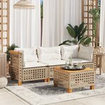 vidaXL Canapé de jardin avec coussins 3 places beige résine tressée