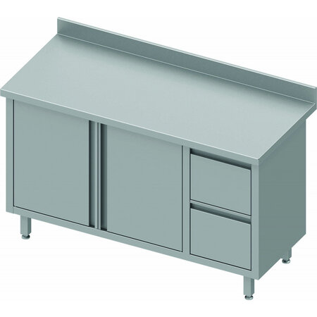 Table armoire basse inox adossée - porte & tiroirs à droite - gamme 700 - stalgast -  - acier inoxydable21300x700battante x700x900m