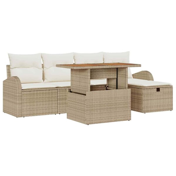 vidaXL Ensemble de canapé de jardin 6 Pièces Beige polyrotin
