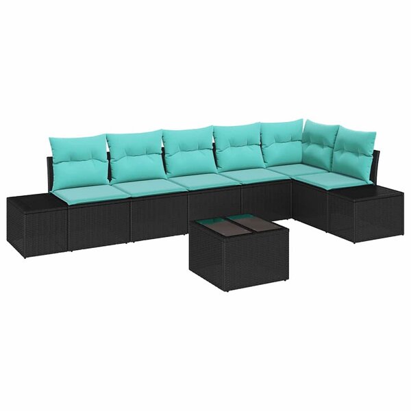 vidaXL Ensemble de canapé de jardin Noir et turquoise polyrotin