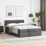 vidaXL Lit ottoman avec matelas & LED Gris 140x190cm similicuir