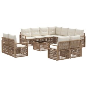 vidaXL Ensemble de canapé de jardin 12 Pièces Beige polyrotin