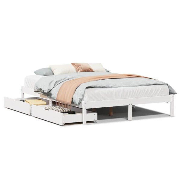 vidaXL Cadre de lit sans matelas blanc 135x190 cm bois de pin massif