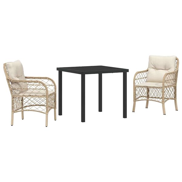 vidaXL Ensemble de salle à manger pour jardin 3 Pièces Beige polyrotin