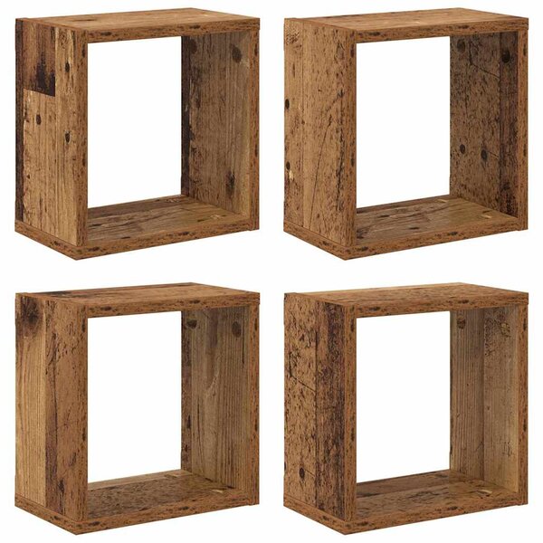 vidaXL Étagères murales avec étagère 4 Pièces Bois ancien 26 x 15 x 26 cm