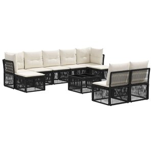 vidaXL Ensemble de canapé de jardin 10 Pièces Noir polyrotin