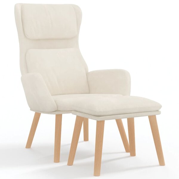 vidaXL Chaise de relaxation avec tabouret Blanc crème Velours