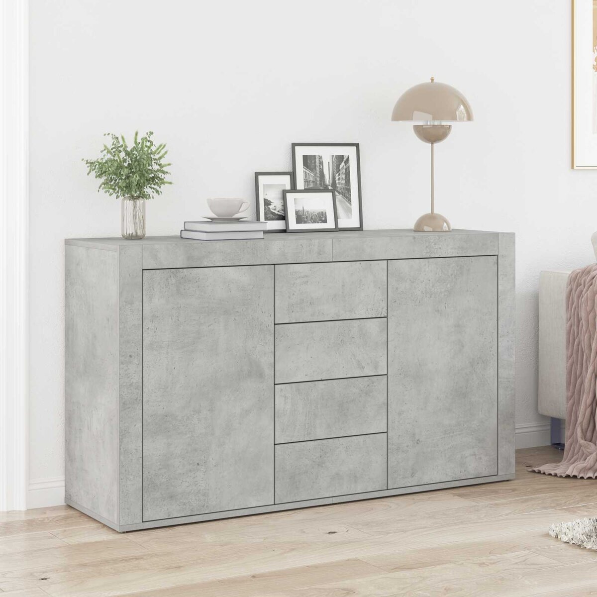 vidaXL Armoire à Disques, Support de Tourne-Disque, Armoire Latérale avec Rangement, Buffet de Salon, Moderne, Gris Béton Bois d'Ingénierie