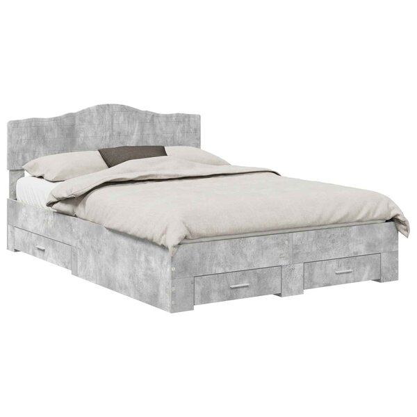 vidaXL Cadre de lit Gris béton 140 x 200 cm Bois d'ingénierie