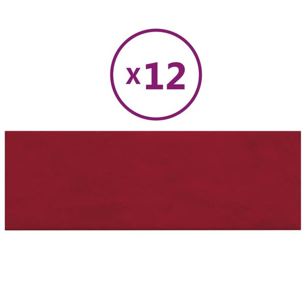 vidaXL Panneaux muraux 12 Pièces Rouge bordeaux 90x30 cm Velours 3 24 m²