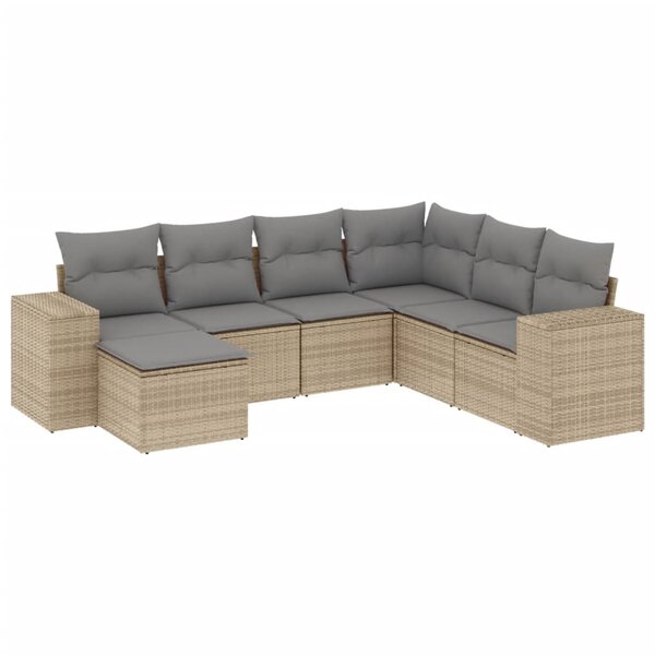 vidaXL Salon de jardin avec coussins 7 Pièces beige résine tressée