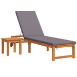 Chaise longue vidaXL avec table et coussin en bois massif d'acacia