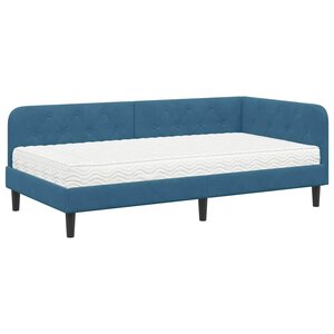 vidaXL Cadre de lit d'angle avec matelas Bleu 90 x 190 cm Velours
