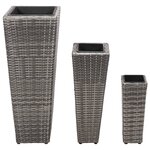 vidaXL Lits surélevés de jardin 3 Pièces Résine tressée Gris