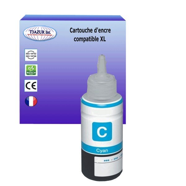 Cartouche Compatible pour Epson EcoTank ET-2650, ET-3600, ET-4500, ET-4550, ET-L100, ET-L110 remplace Epson T6642 (C13T664240) Cyan  - T3AZUR