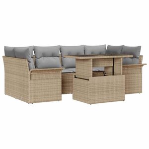 vidaXL Ensemble de canapé de jardin 7 Pièces Beige Poly rotin