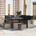 Ensemble de canapé de jardin 8 pièces avec coussins gris en poly rotin acacia