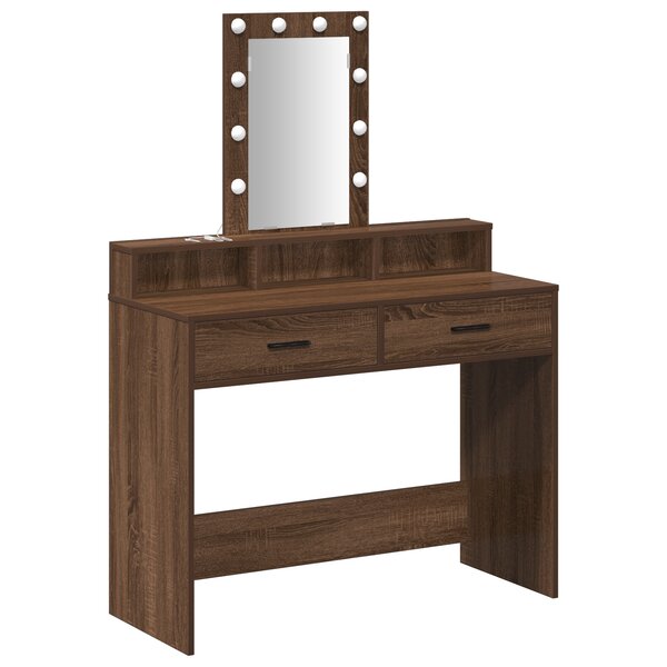 Table de maquillage vidaXL avec lumières LED - Chêne brun - 100x41x140 cm