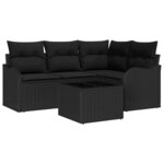 vidaXL Ensemble de canapé de jardin avec coussin 5 Pièces Noir Poly rotin