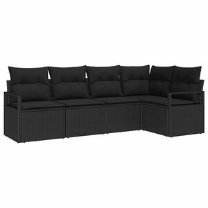 vidaXL Ensemble de canapé de jardin avec coussin 5 Pièces Noir polyrotin