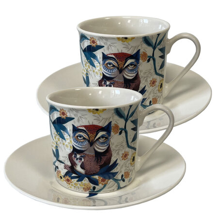 Set de 2 tasses et sous tasses les chouettes de michelle allen