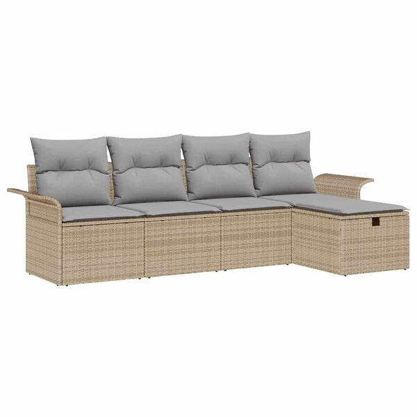 vidaXL Ensemble de canapé de jardin 5 Pièces Beige Poly rotin