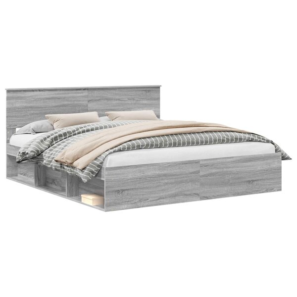 vidaXL Cadre de lit Gris Sonoma 200 x 200 cm Bois d'ingénierie