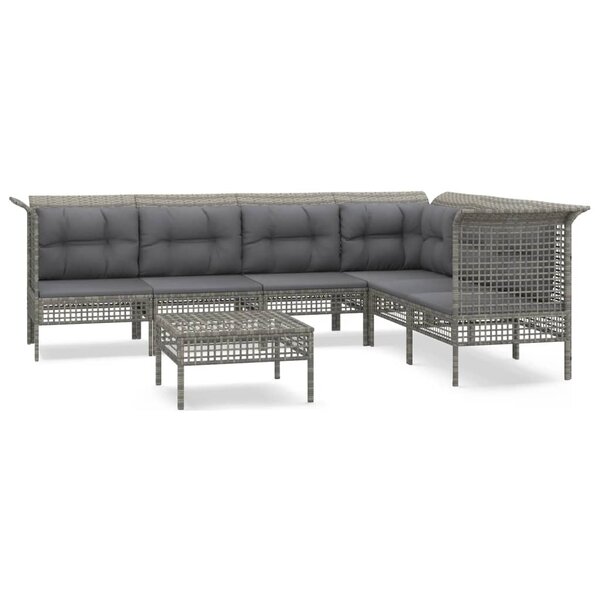 vidaXL Salon de jardin 7 Pièces avec coussins Gris Résine tressée