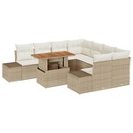 vidaXL Ensemble de salle à manger de jardin de 9 pièces avec coussins beige en poly rotin et acacia