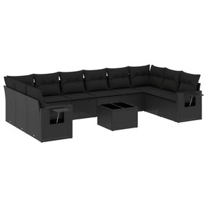 vidaXL Salon de jardin 11 Pièces avec coussins noir résine tressée