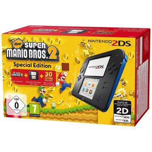 Nintendo nintendo 2ds noire / bleue + new super mario bros. 2 - console nintendo 2ds + carte mémoire sdhc 4 go + adaptateur secteur + new super mario bros. 2