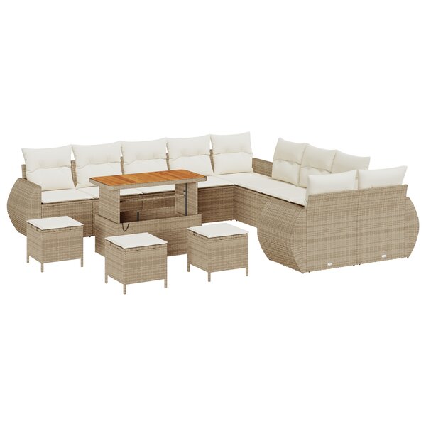 Ensemble de canapé de jardin vidaXL 14 pièces avec coussins beige poly rotin acacia