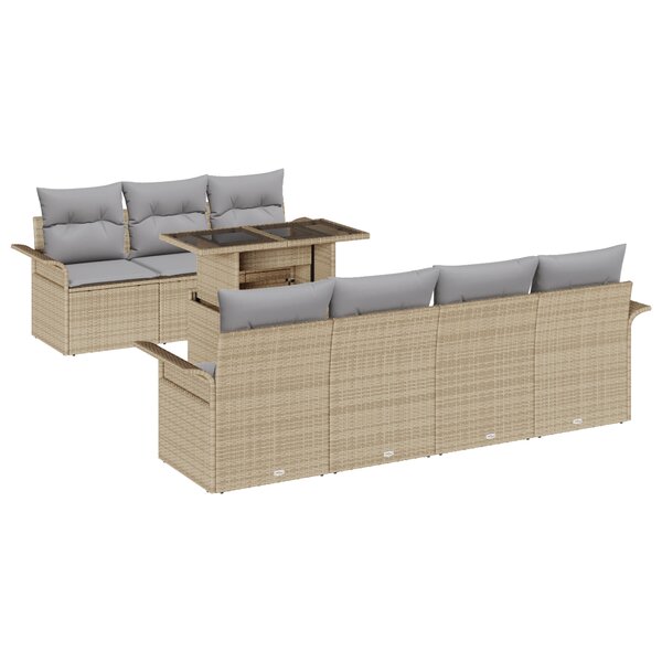 vidaXL Ensemble de salon de jardin de 8 pièces avec coussins Beige Poly Rattan