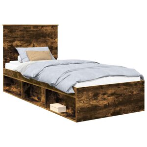 vidaXL Cadre de lit Chêne fumé 90 x 190 cm Bois de pin massif