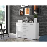 Buffet bas - Blanc mat - 2 portes + 4 tiroirs  - PILVI - L 122,6 x P 34,2 x H 81,1 cm