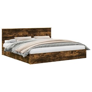 vidaXL Lit de Rangement Chêne fumé 200 x 200 cm Bois d'ingénierie