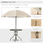 Ensemble salon de jardin 6 Pièces - table ronde + 4 chaises pliables + parasol - acier époxy café textilène polyester beige