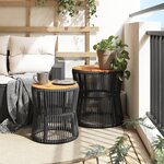 vidaXL Tables d'appoint de jardin 2 Pièces dessus en bois noir poly rotin