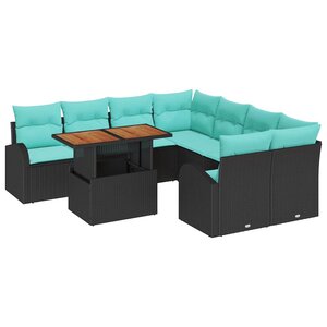 vidaXL Ensemble de canapé de jardin 9 Pièces Noir Poly rotin